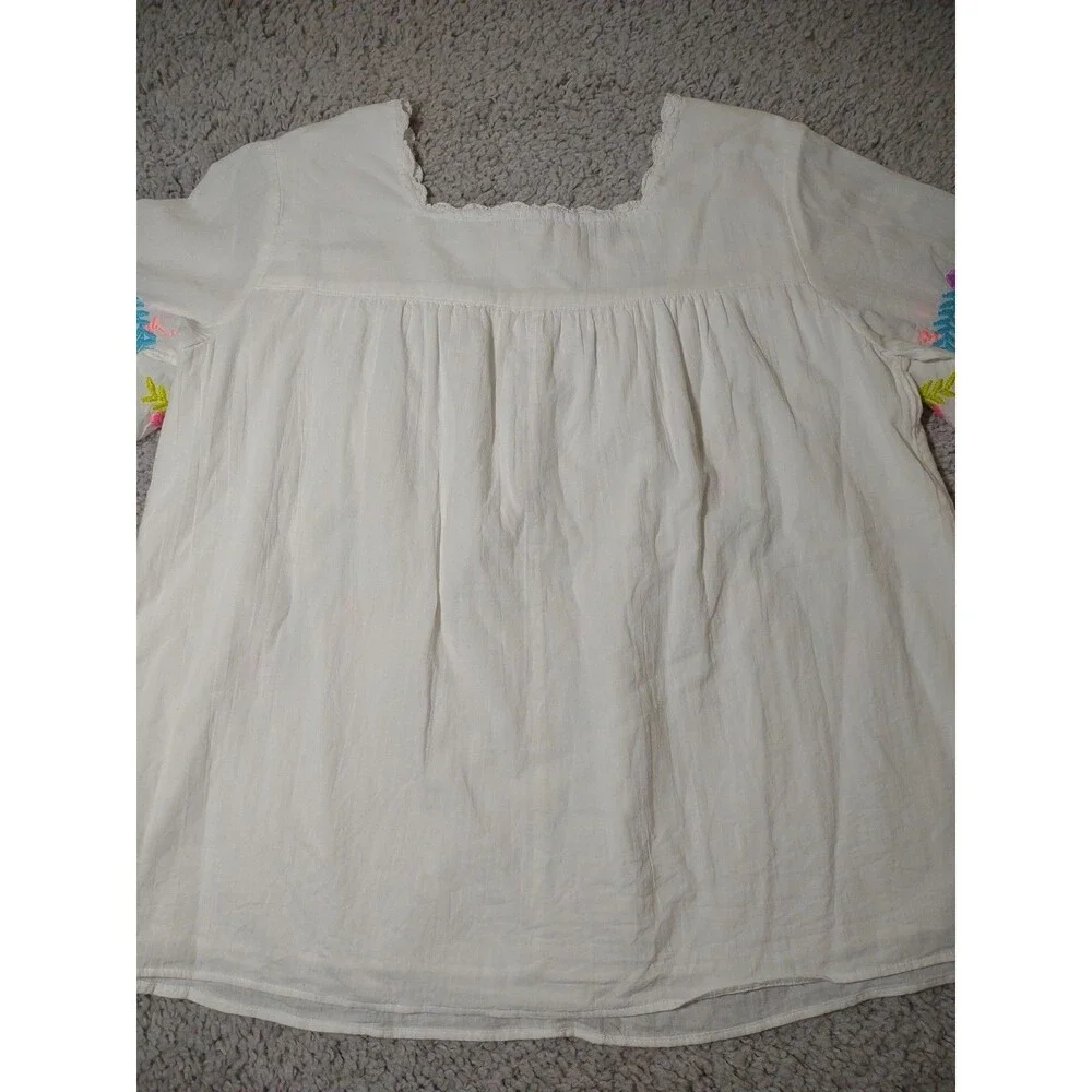 Lilly Pulitzer White Cotton Embroidered Peasant Top - Neon Floral Accents